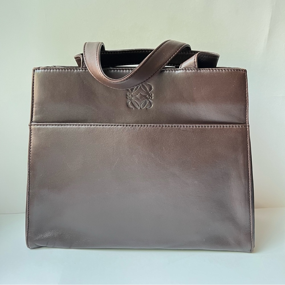 Vintage Loewe Anagram Leather Tote Handbag Brown